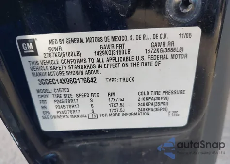 2006 Chevrolet Silverado 1500 Work Truck from USA, damaged, VIN 3GCEC14X96G176642